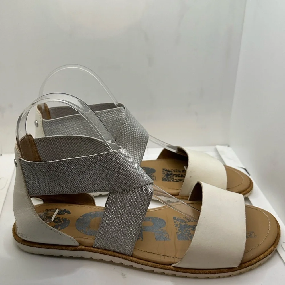 Sorel Silver and White Minimalist Sandals